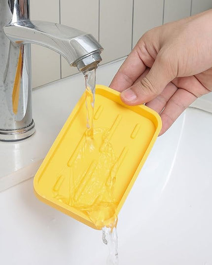 Silicone Kitchen Sink Organizer Tray for Multiple Usage,Easy Clean Sponges Holder for Kitchen Bathroom Counter or Sink,Dish Soap Dispenser,Scrubber,Bottle,Cup Yellow 4.9”x 3.2”