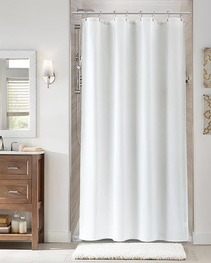 Naturoom 42 Inch White Shower Curtain, Linen Textured Fabric Shower Curtain Set with Hooks, Simple Elegant Modern Farmhouse Country Ultra Thick Bath Curtains for Bathroom, Water Repellent, 42x72