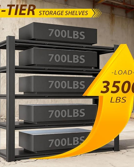 Metal Storage Shelves Unit,5-Tier Adjustable Heavy Duty Garage Shelving,3500LBS Garage Storage Industrial Shelves,Storage Racks,Steel Shelf Suitable for Shop,Warehouse,Basement