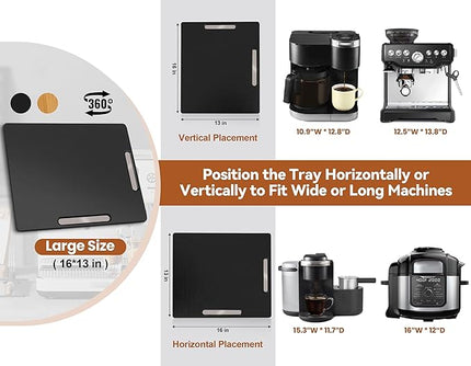 Joy&Grace Appliance Slider for Kitchen Appliances 360° Rolling Sliding Tray for Coffee Maker Countertop, Bamboo Coffee Pot Slider Rolling Tray with Universal Rollers (Black, Large 16"x13")