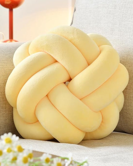 Knot Ball Pillow, Round Decorative Throw Pillows Cushion, 8 Inch Goose Yellow Soft Plush Knotted Pillows Pillow, Modern Home Throw Knot Decorative Cushion