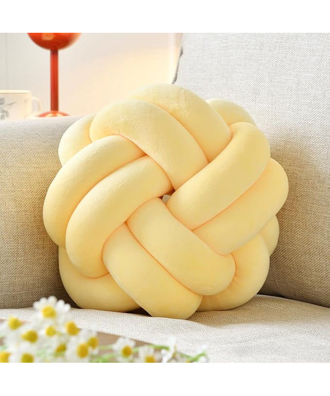 Knot Ball Pillow, Round Decorative Throw Pillows Cushion, 8 Inch Goose Yellow Soft Plush Knotted Pillows Pillow, Modern Home Throw Knot Decorative Cushion