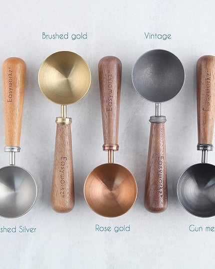 Easyworkz Retro Stainless Steel Coffee Spoon With Black Walnut Handle,10g - Measuring Spoon (Brushed gold)