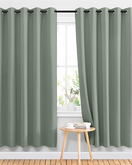 NICETOWN Sage Green Blackout Curtains & Drapes for Bedroom - Room Darkening Energy Saving Thermal Insulated Grommet Voice Reducing Room Dividers Window Treatments for Patio (2 Panels, W66 x L72)