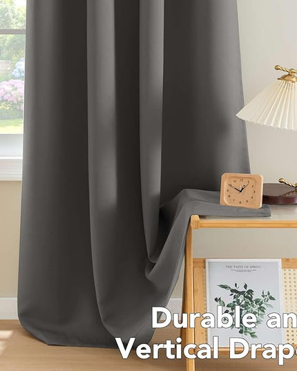 H.VERSAILTEX Premium Solid Thermal Insulated Blackout Grey Curtains Window Drapes - 2 Panels Set- Charcoal Gray, 52x72 Inch,8 Grommets per Panel