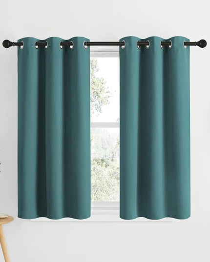 NICETOWN Sea Teal Kitchen Window Curtains Over Sink - Window Treatment Thermal Insulated Grommet Light Blocking Curtains & Drapes for Bedroom/Bathroom, 2 Panels, W34 x L50