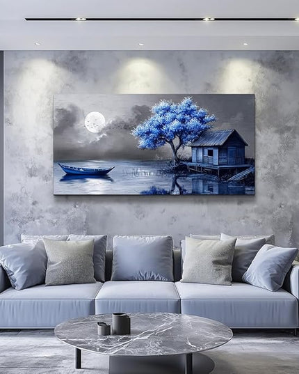 ZUITINGHUA Canvas Wall Art For Living Room Wall Decor For Bedroom Office Wall Decoration Seaside Landscape Painting Boat Pictures Artwork Room Aesthetic Home Decor 20x40 In
