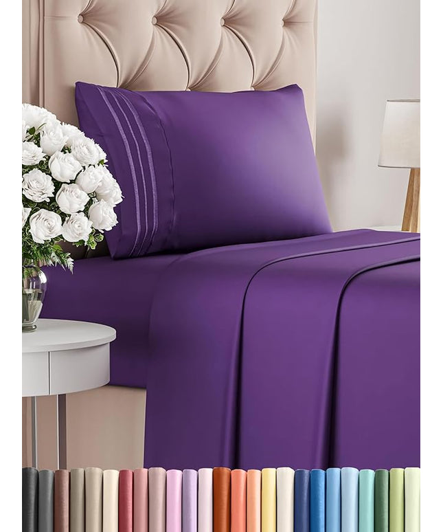 Twin XL Size 3 Piece Sheet Set - Comfy Breathable & Cooling Bed Sheets Set - Hotel Luxury Bedding for Women, Men, Kids, Teens, Boys & Girls - Deep Pockets, Ultra-Soft, Wrinkle Free - Oeko-Tex - Purple