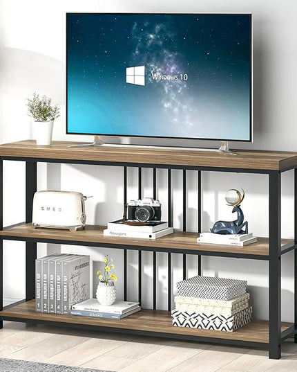 FOLUBAN Modern Sofa Table for Entryway, 3 Tier Narrow Console Table for Living Room Hallway Behind Couch, Rustic Oak
