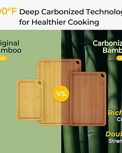 Bamboo Cutting Board, Durable Wood Cutting Boards for Kitchen with Deep Juice Grooves & Built-in Handles, Ideal Charcuterie & Chopping for Meat, Vegetables and Fruits Ideal Kitchen Gifts