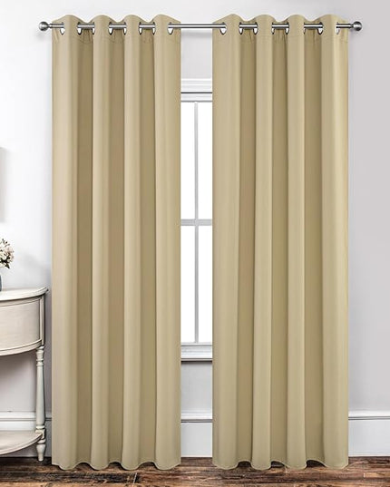 Joydeco Blackout Curtains 84 Inch Length 2 Panels Set, Thermal Insulated Long Curtains& Drapes 2 Burg, Room Darkening Grommet Drapes for Living Room Bedroom Window (W52 x L84 Inch, Beige)