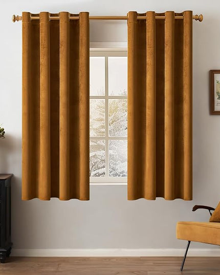 MIULEE Velvet Curtains Golden Brown Elegant Grommet Curtains Thermal Insulated Soundproof Room Darkening Curtains/Drapes for Classical Living Room Bedroom Decor 52 x 63 Inch Set of 2
