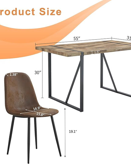 4 Chair Dining Table Set，Dinner Table Set for 4，55'' Kitchen Table and PU Leather Chairs Set of 4, 5 Piece Dining Table Set for Kitchen Dining Room