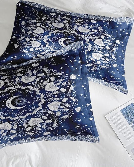 Comforter Set Queen Size, Astrology Sun Moon Soft 3 Pcs Bedding for Kids and Adults Blue Starry Flower Comforter Set with 2 Pillowcases for Bedroom Bed Decor