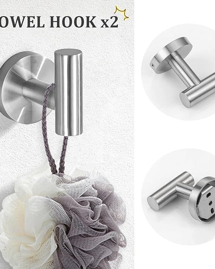 TURS 5 Piece Bathroom Hardware Set Brushed, SUS304 Stainless Steel Bath Towel Bar Set, 24 Inch Bathroom Accessories Kit Wall Mounted