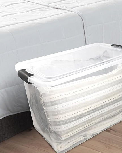 HOMZ 2-Pack Latching Lid, Large Clear Plastic Storage Bins w/Lids, 112 Quart, Gray Latch - Stackable Container Boxes for Home, Bathroom, and Office Organization
