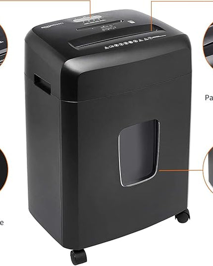 Amazon Basics Paper Shredder for Home and Office, New Model 15-Sheet Cross Cut, CD/Credit Card Shredder, 6 Gallon Wastebasket, Black