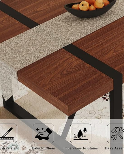 FURNITO Walnut Dining Table Set for 8, 71" Large Kitchen & Dining Room Table with 8 Suede Upholstered Chairs, Modern Rectangular Dining Room Table and Chairs Set for Home, Kitchen, or Living Room