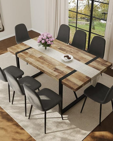 FURNITO Wood Dining Table Set for 8, 71" Large Rectangular Kitchen & Dining Room Table with 8 Fabric Linen Chairs, Modern Farmhouse Dining Set for Home, Living Room, Office, or Conference Room