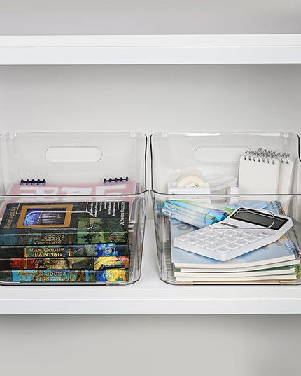 Tiawudi 4 Pack Plastic Storage Bins, Extra Large Pantry Organizer, 13.5" x 10" Clear Storage Containers and Organizer Bins, Multi-Use Bins for Home, Kitchen, Closet and Cabinet