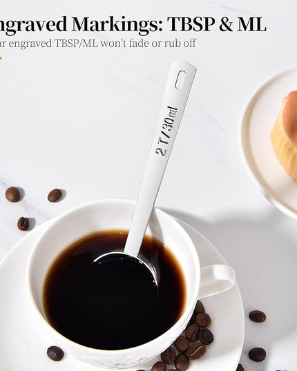 Long Handle Coffee Scoop: 5.98 Inch 18/8 Stainless Steel 2 Tablespoon Metal Measuring Spoon Tbsp Scoop for Coffee Beans, Grounds Coffee, Coffee Powder, Tea, Tall Jars (2Tbsp/30ml)