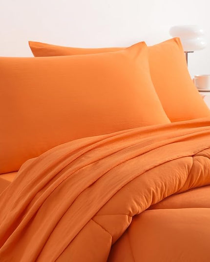 NTBAY Twin Comforter Set with Sheets, 5 Pieces Soft and Breathable Twin Bedding Set, Twin Bed in a Bag, Down Alternative Comforter Set Solid Color All Season, Kids Bedding Set, Orange