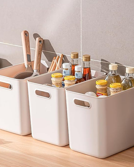 Plastic Storage Bins with lids,Storage Baskets,Container with handle,Storage Organizer Bins for Shelves,Office,Bedrooms,Closets, Cabinets(Gray,3L)