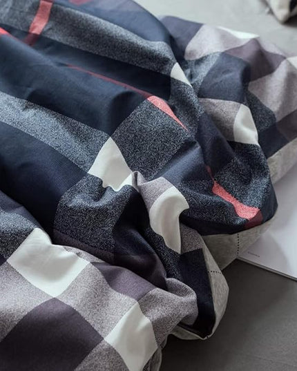 Luxlovery Navy Plaid Comforter Set King Men Women Blue Tartan Bedding Set King Size Geometric Buffalo Checkered Blanket Quilts Soft Breathable Navy Grid Comforter for Adults