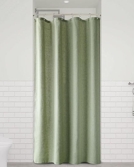 Naturoom 48 Inch Shower Curtain - Stall Narrow Half Green Linen Ultra Thick Fabric Shower Curtain Set with Hooks, Boho Farmhouse Rustic RV Camper Bath Curtains for Bathroom, Sage Green, 48 x 72