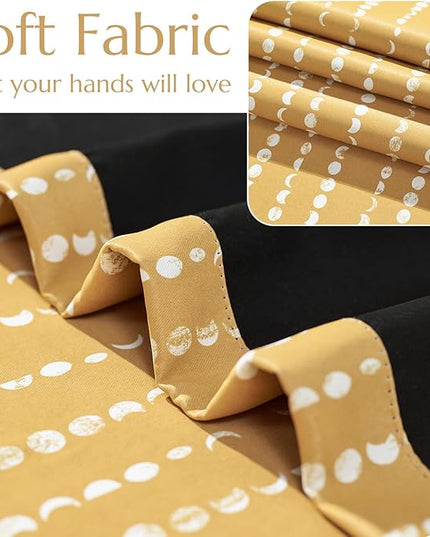jinchan 95% Blackout Bohemian Moon Phase Print Bedroom Curtains 90 Inch Long Mustard Curtain Pole Mouth Insulation for Nursery Yellow Curtain Set 2 Panels