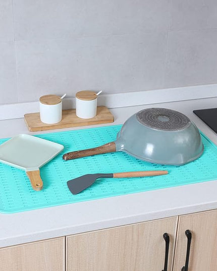 Silicone Dish Drying Mat for Multiple Usage,Easy clean,Eco-friendly,Heat-resistant Silicone Mat for Kitchen Counter or Sink,Refrigerator or Drawer Liner Mint 4XL 32 inches x 18 inches