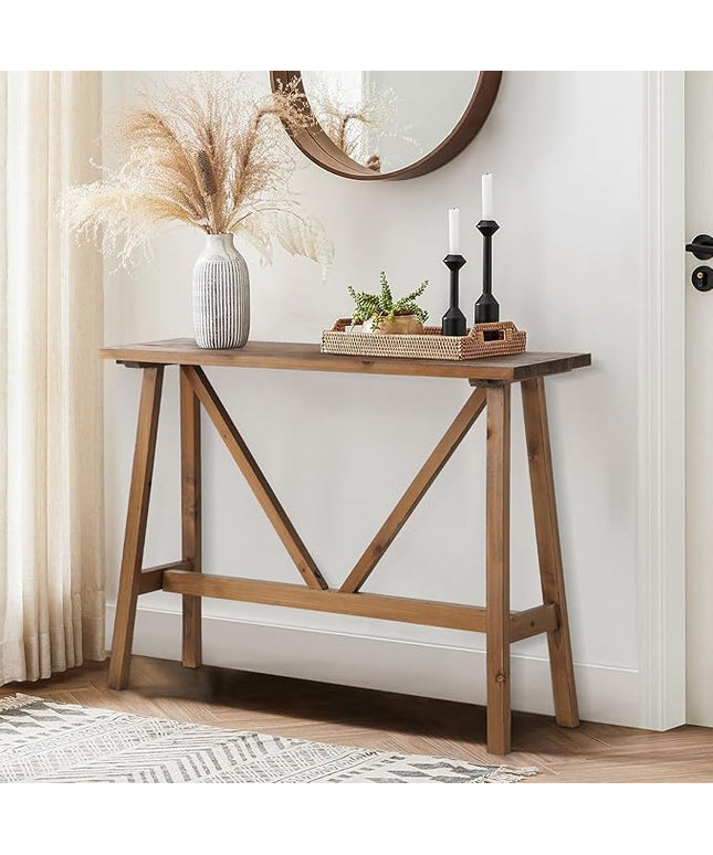 Wnutrees 43" Farmhouse Solid Wood Console Tables, Rustic Hallway Table, Solid Firwood Sofa Table for Entryway, Living Room, Easy Assembly, Natural