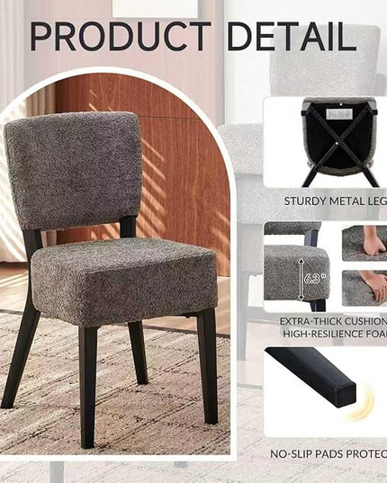 5-Piece Round Dining Table Set, Modern Small 37" Kitchen Table Chairs Set, Upholstered Stackable Dining Chairs with Black Metal Legs for Living Room Apartment, Space-saving, Imitation Wood&Grey