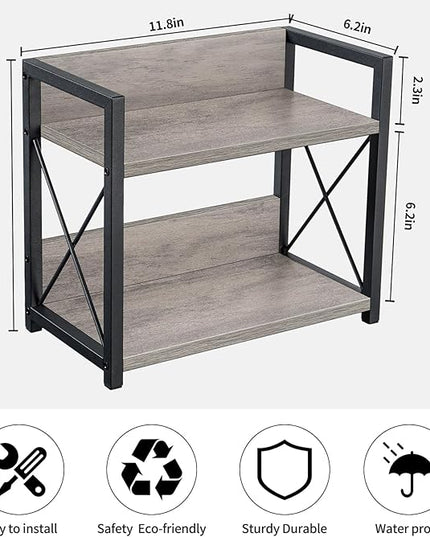 Giikin Countertop Shelf Organizer, 2 Tier Kitchen Spice Rack Organizer for Countertop, Wood Coffee Counter Shelf Organizer for Home (Grey, S)