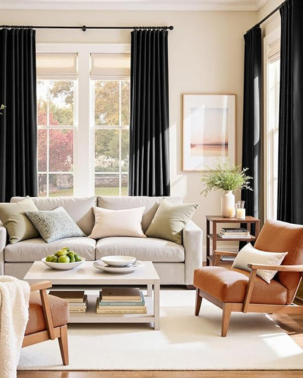 Lazzzy Velvet Blackout Curtains Thermal Insulated Room Window Drapes Super Soft Luxury Curtains for Living Room Bedroom Rod Pocket 2 Panels, Black, 42" W x 90" L