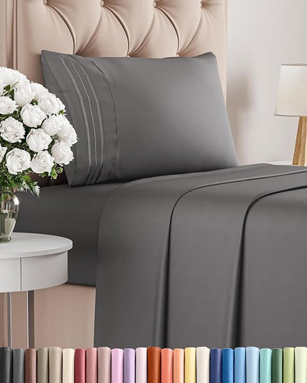 Twin Size 3 Piece Sheet Set - Comfy Breathable & Cooling Bed Sheets Set - Hotel Luxury Bedding for Women, Men, Kids, Teens, Boys & Girls - Deep Pockets, Ultra-Soft, Wrinkle Free - Oeko-Tex - Dark Grey