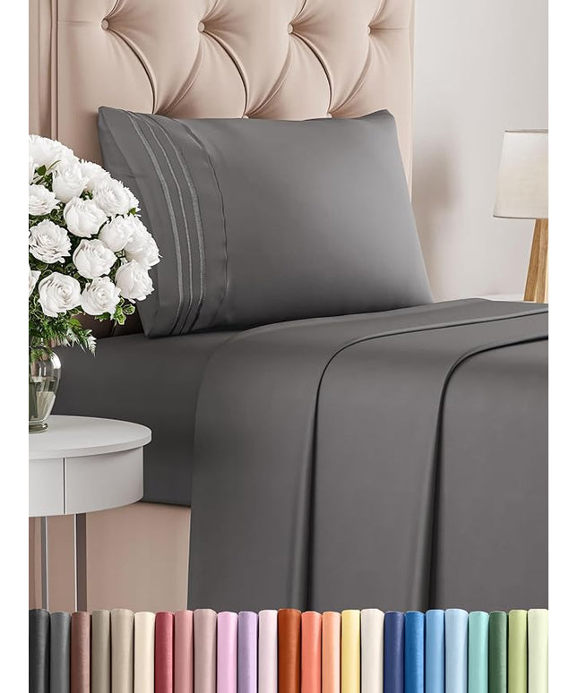 Twin Size 3 Piece Sheet Set - Comfy Breathable & Cooling Bed Sheets Set - Hotel Luxury Bedding for Women, Men, Kids, Teens, Boys & Girls - Deep Pockets, Ultra-Soft, Wrinkle Free - Oeko-Tex - Dark Grey