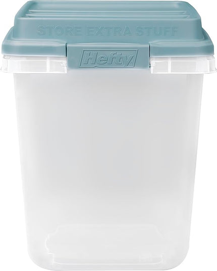 Hefty HI-RISE 32 Qt Stackable Storage Bins with Lids – 6 Pack Clear Plastic Under Bed Storage Containers, Shoe Organizer Boxes with XL Lid-Locking Latches, Comfort-Grip Handles, Durable Double Rim