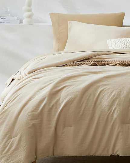 WRENSONGE Oversized Queen Comforter Set - 7 Pieces Beige Bed in a Bag Queen with Sheets, 2 Pillow Shams, and 2 Pillowcases- Warm Bedding Sets Queen for All Season