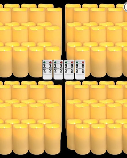 Set of 96 Waterproof Outdoor Flameless Candles, LED Candles with 4 Remote and Timer,(H 4" 5" 6" x D 2.2"),for Halloween Wedding Festival