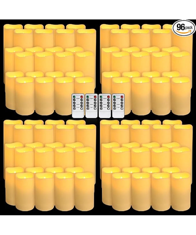 Set of 96 Waterproof Outdoor Flameless Candles, LED Candles with 4 Remote and Timer,(H 4" 5" 6" x D 2.2"),for Halloween Wedding Festival