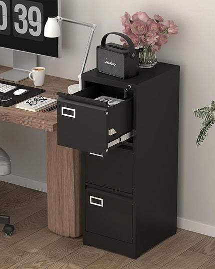 File Cabinet,3 Drawer Filing Cabinet with Lock,Metal Filing Cabinets for Home Office,School,Vertical File Cabinets for Letter/Legal/A4/F4 Size,Assembly Require,Black