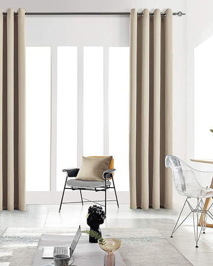 Blackout Curtains for Bedroom Thermal Insulated Light Blocking Room Darkening Curtains Solid Grommet Window Drapes for Living Room, Set of 2 Curtain Panels 52 W x 84 L inch Long Beige