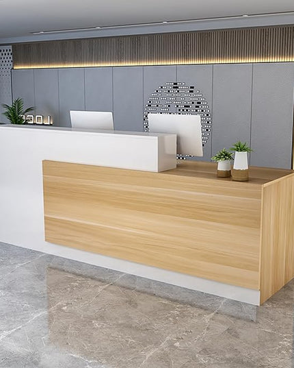 Reception Counter Desk With Lockable Drawers, Modern Retail Front Desk, Home Office Wooden Computer Table for Checkout Office/Beauty Salon/Lobby