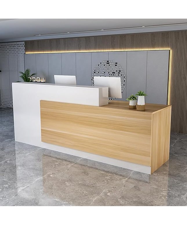 Reception Counter Desk With Lockable Drawers, Modern Retail Front Desk, Home Office Wooden Computer Table for Checkout Office/Beauty Salon/Lobby