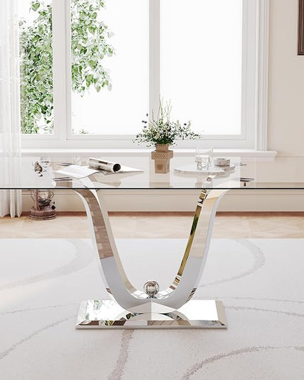 HomVent 70'' Glass Dining Table Set for 6, Modern Rectangle Kitchen Table Set for 6, Glass Dinner Table and Chairs Set for 6 for Living Room,Kitchen