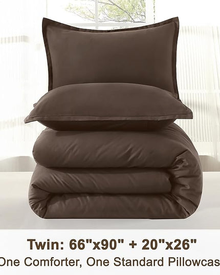 Litanika Comforters Twin/Twin XL Size Chocolate, 2 Pieces Lightweight Solid Bedding Set & Collections, All Season Fluffy Bed Set (66x90 Inches Comforter & 1 Pillowcase)