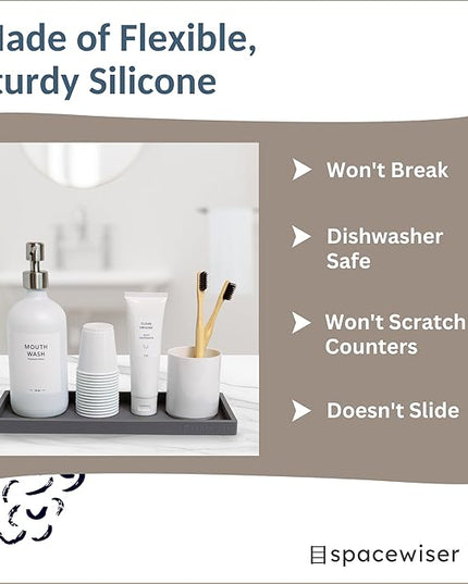 Countertop and Vanity Tray - 2 PC Large 11.7" Silicone Bathroom Trays, Counter Organizer, Dish Soap Sponge Holder Kitchen Sink Tray Organizer, Sink Caddy Toothbrush Key Kitchen Soap Trays