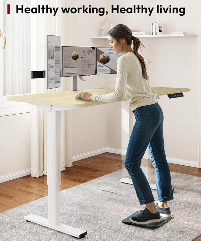 SANODESK Standing Desk Height Adjustable Electric Stand up Desk 71x32 Inches Sit Stand Home Office with Splice Board, White Frame/White Wood Grain