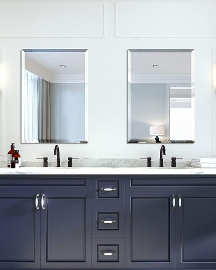 Mirrorons Beveled Mirror, Bathroom Mirrors for Wall 20" x 28", Frameless Rectangle Bathroom Mirror with Beveled Edge, Hangs Horizontally or Vertically, Upgraded Packing
